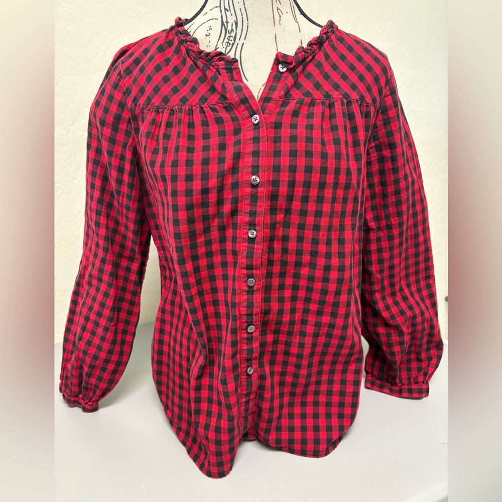 Talbots Buffalo Check Button Down Shirt Size M